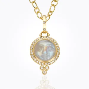 18K Moonface Pendant with royal blue moonstone and diamond pavé