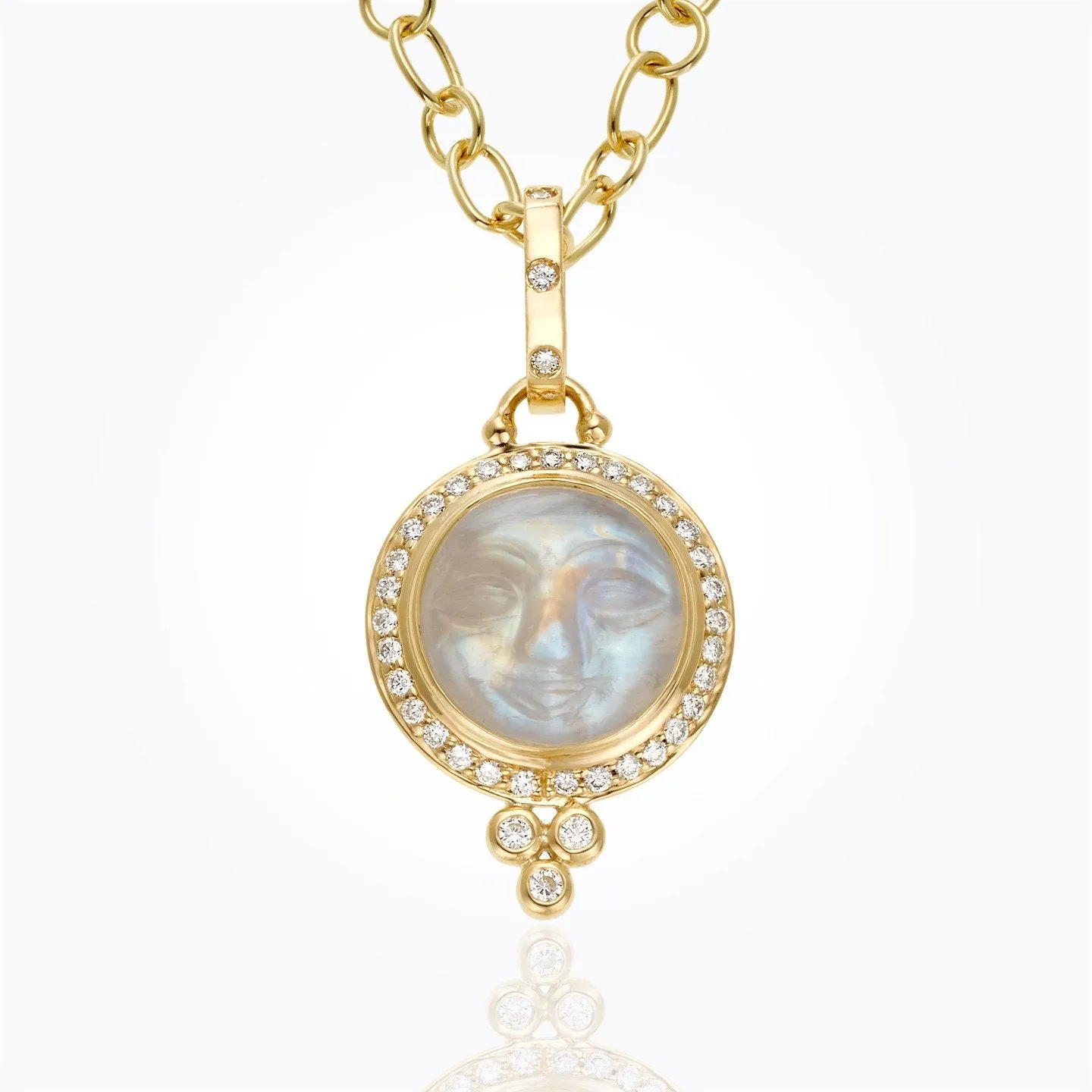 18K Moonface Pendant with royal blue moonstone and diamond pavé