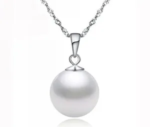 18K White Gold 2 ct Pearl Round 18 Inch Necklace Gold Plated