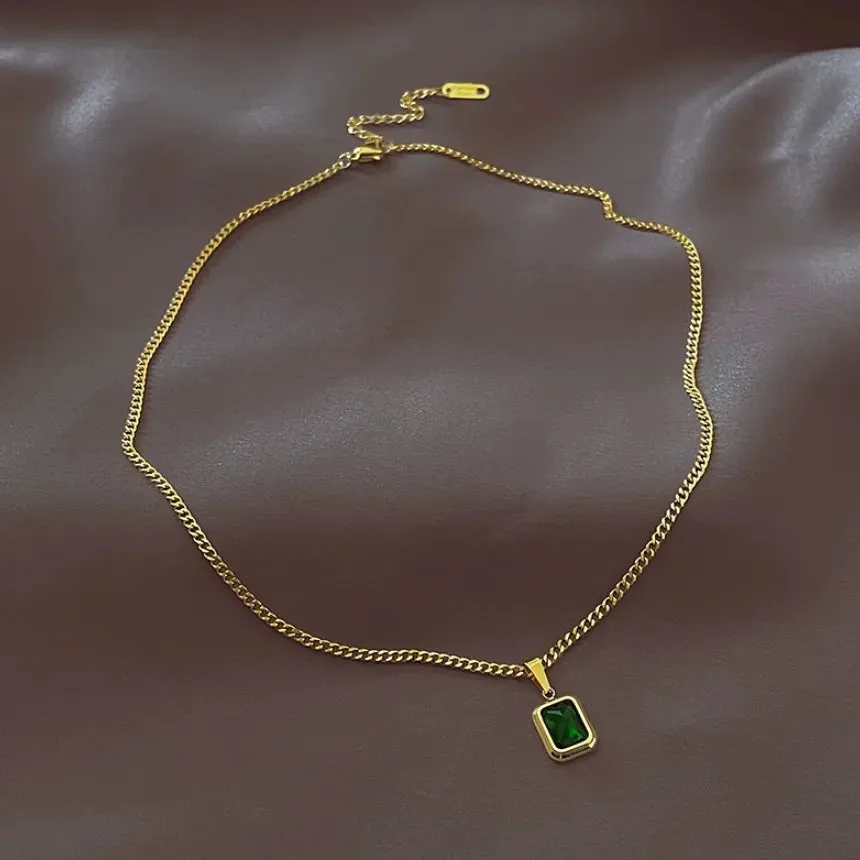 2024Retro Emerald Stainless Steel Necklace