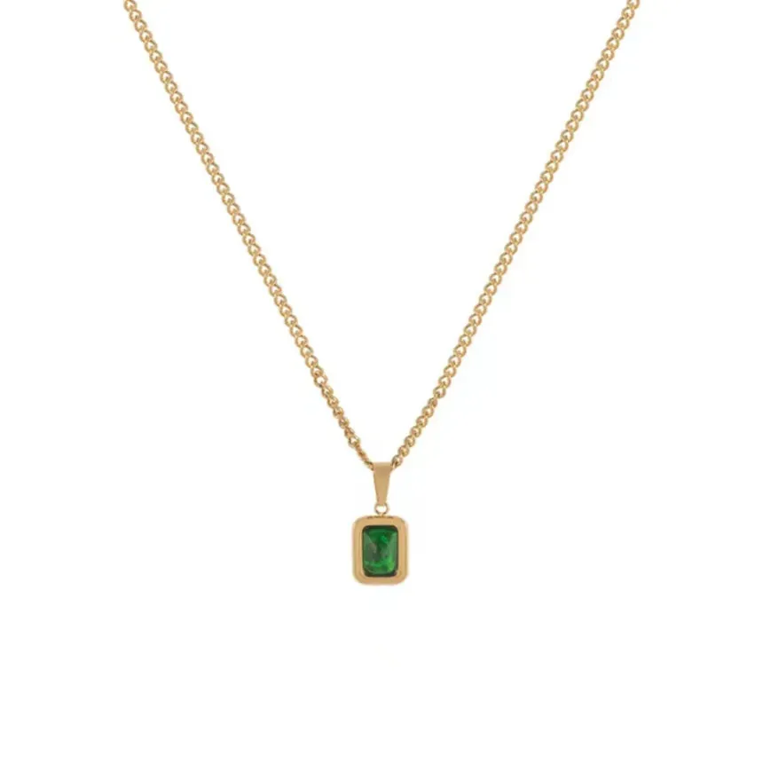 2024Retro Emerald Stainless Steel Necklace