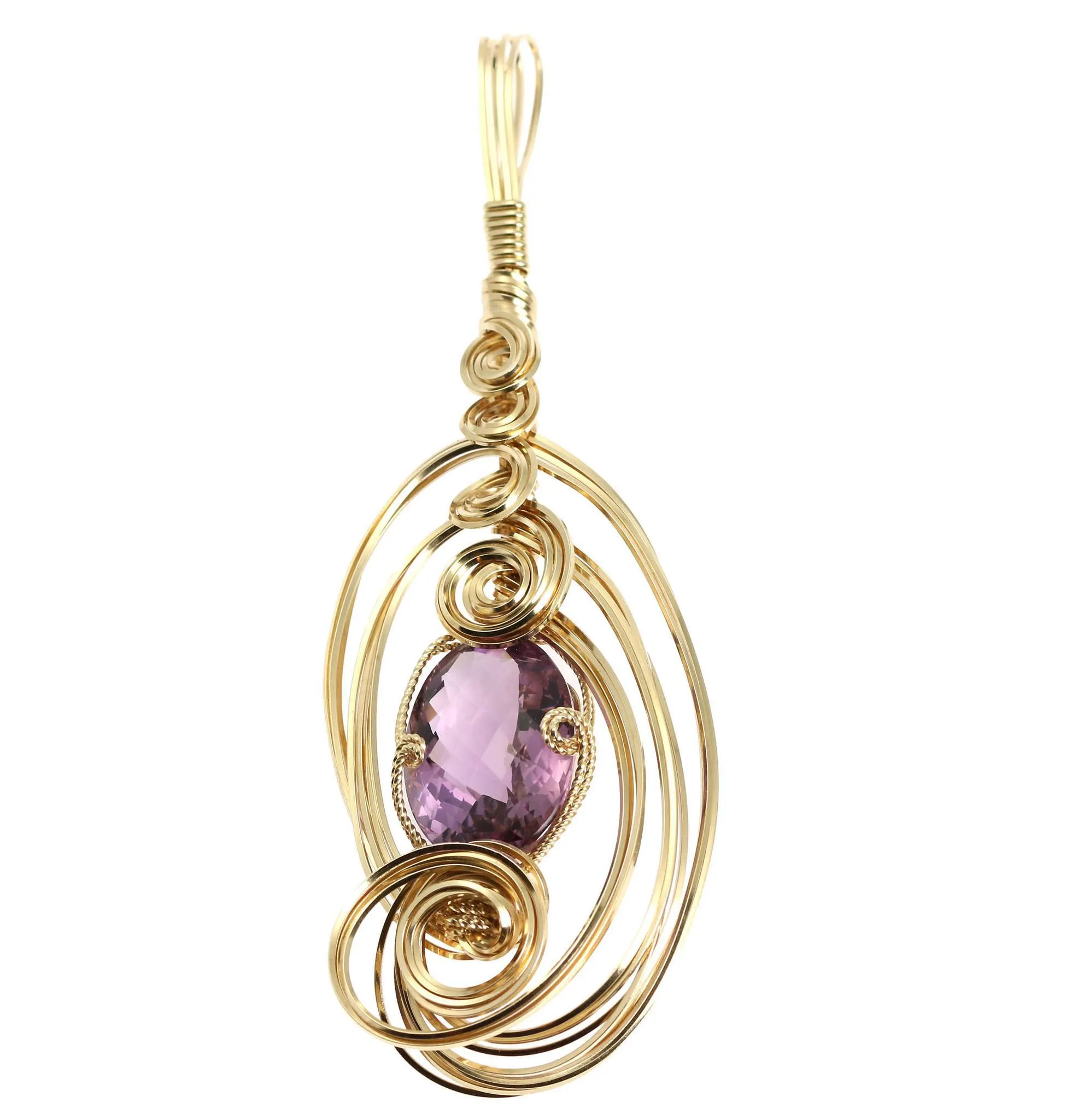 25.5 ct Amethyst 14K Gold-filled Wire Wrapped Pendant