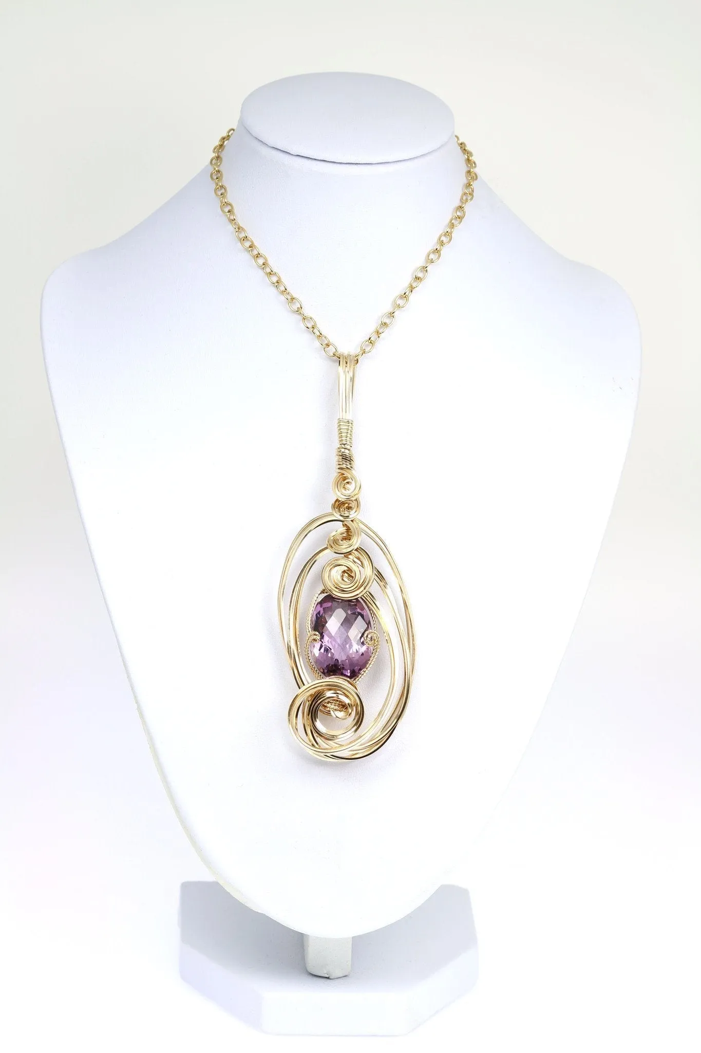 25.5 ct Amethyst 14K Gold-filled Wire Wrapped Pendant