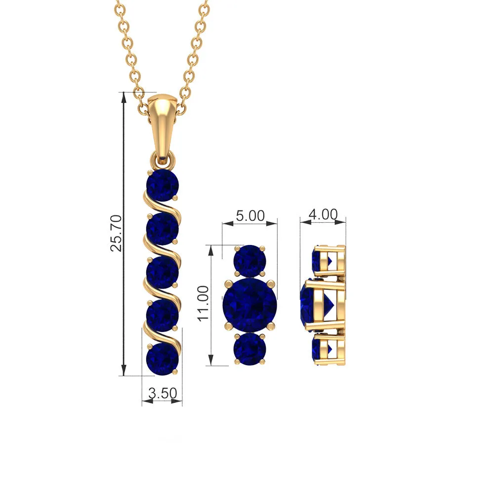 2.75 CT Lab Created Blue Sapphire Bar Pendant and Earrings Set