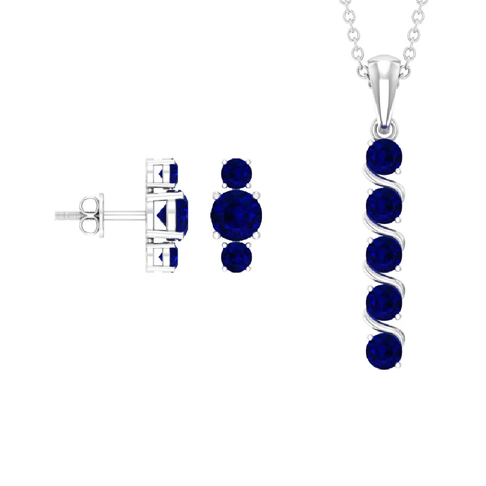 2.75 CT Lab Created Blue Sapphire Bar Pendant and Earrings Set