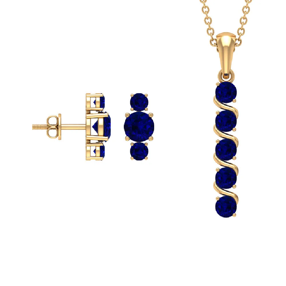 2.75 CT Lab Created Blue Sapphire Bar Pendant and Earrings Set