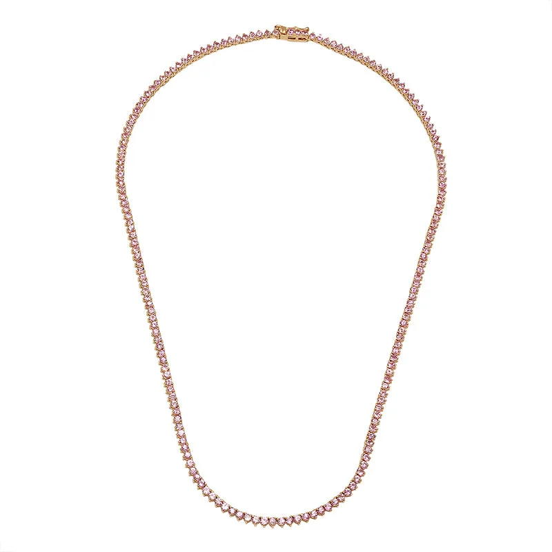 3-Prong Pink Sapphire Tennis Necklace