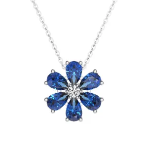 3.1 CT. Blue Sapphire Flower Cluster Pendant