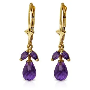 3.4 Carat 14K Solid Yellow Gold Virginia Amethyst Earrings