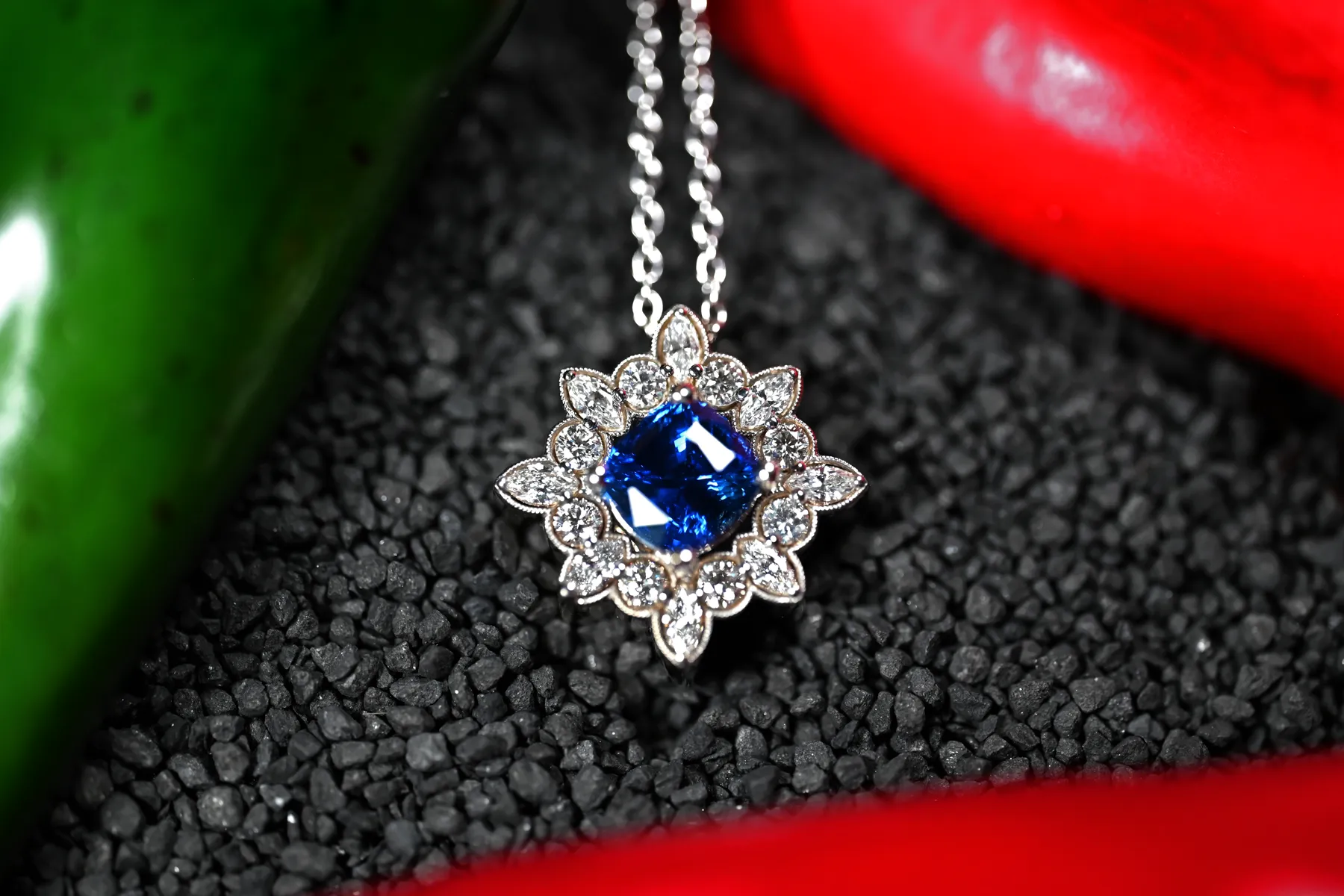 3.53CT Sapphire and Diamond Custom Pendant