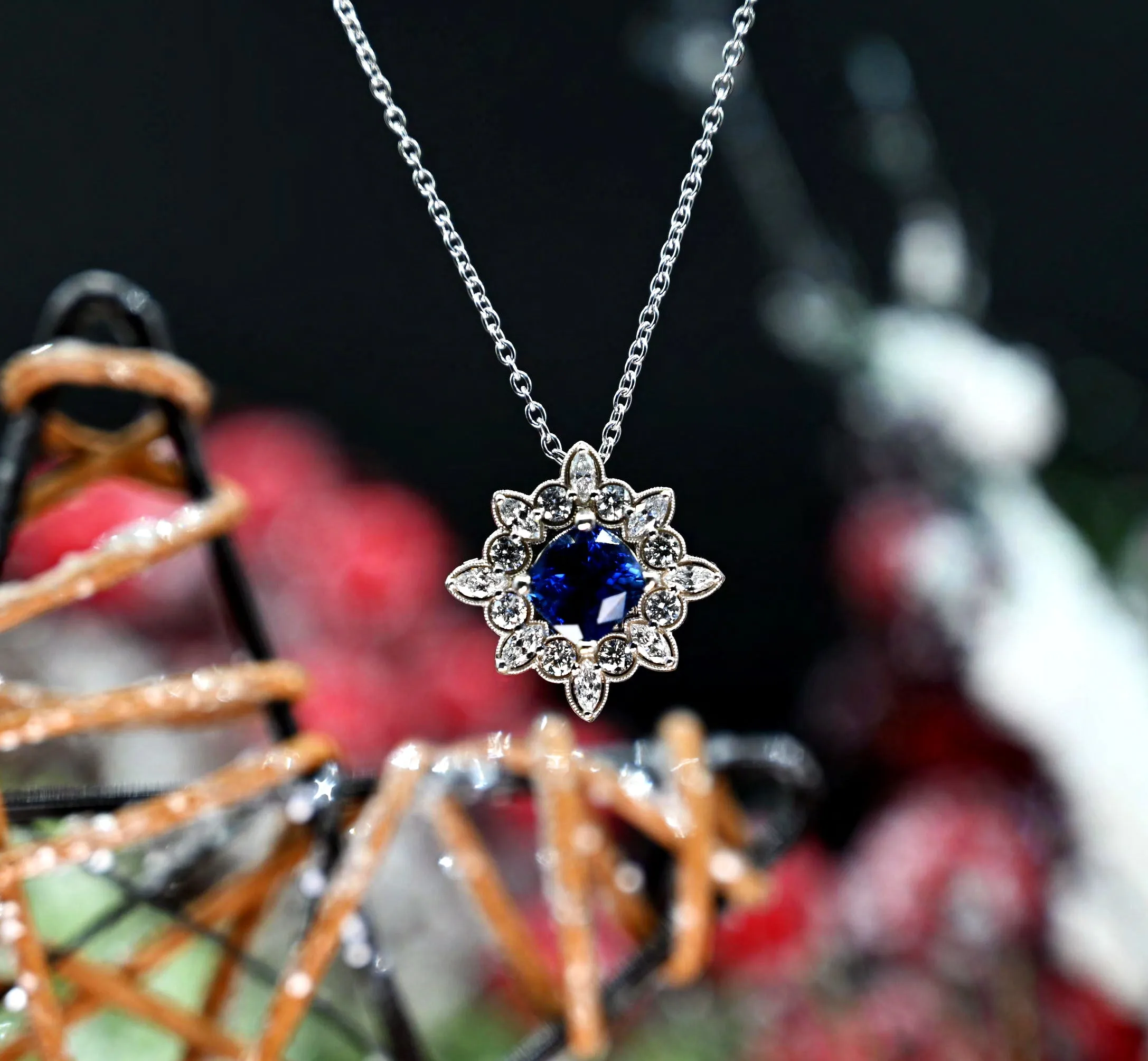 3.53CT Sapphire and Diamond Custom Pendant