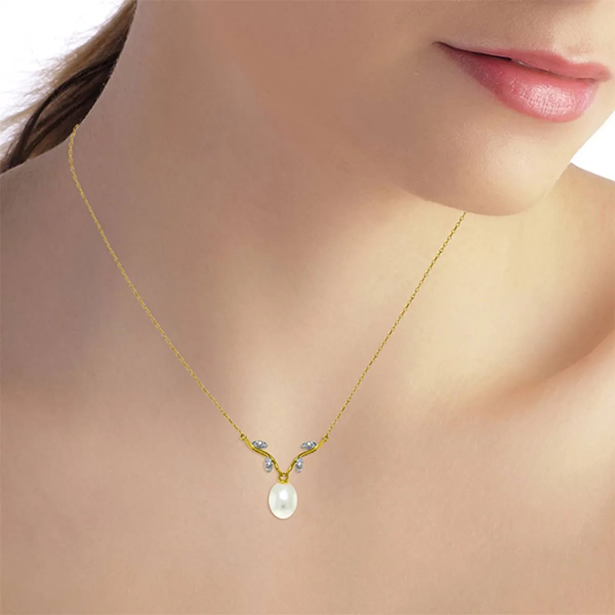 4.02 Carat 14K Solid Yellow Gold Love Oh Love Pearl Diamond Necklace