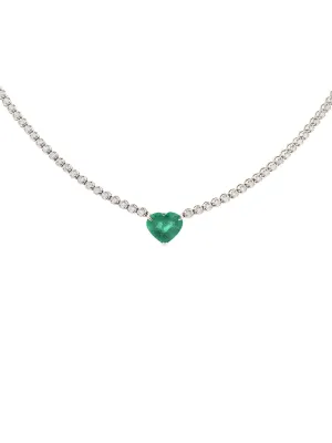 4.78ct Diamond Emerald 18K Gold Heart Tennis Necklace