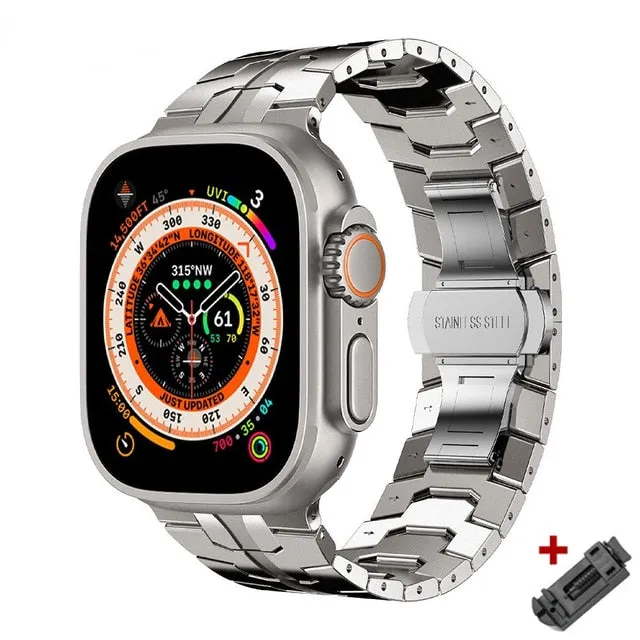 50％ Off | Ultra Titanium Color Strap For Apple Watch 49mm 45mm 44mm 42 Luxury Metal Band For iWatch 8 7 6 5 4 se Stainless Steel Bracelet