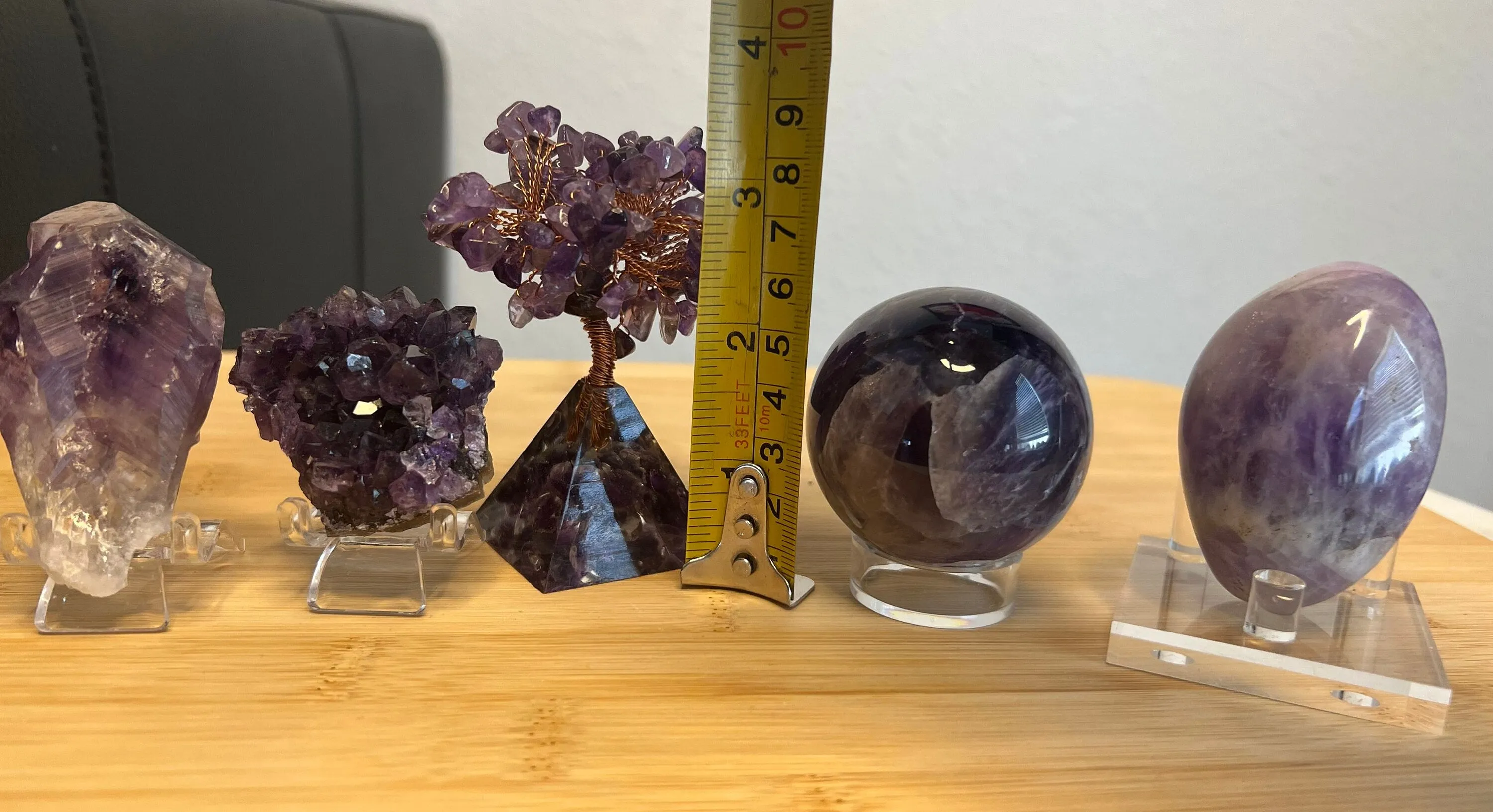 5piece amethyst set you will get a sphere, tree, small cluster, palm and mini wand.