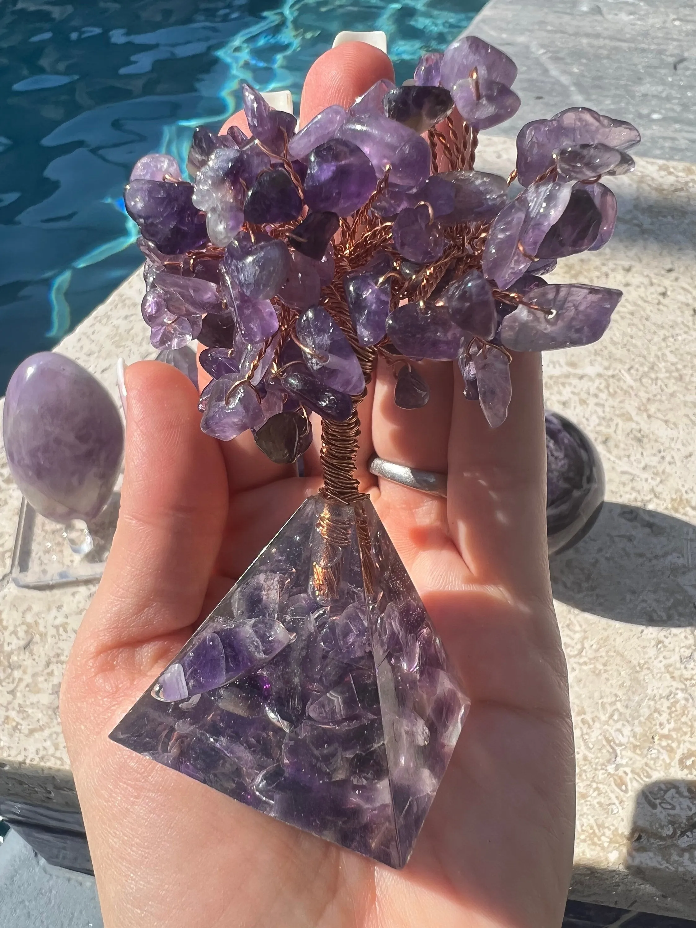 5piece amethyst set you will get a sphere, tree, small cluster, palm and mini wand.