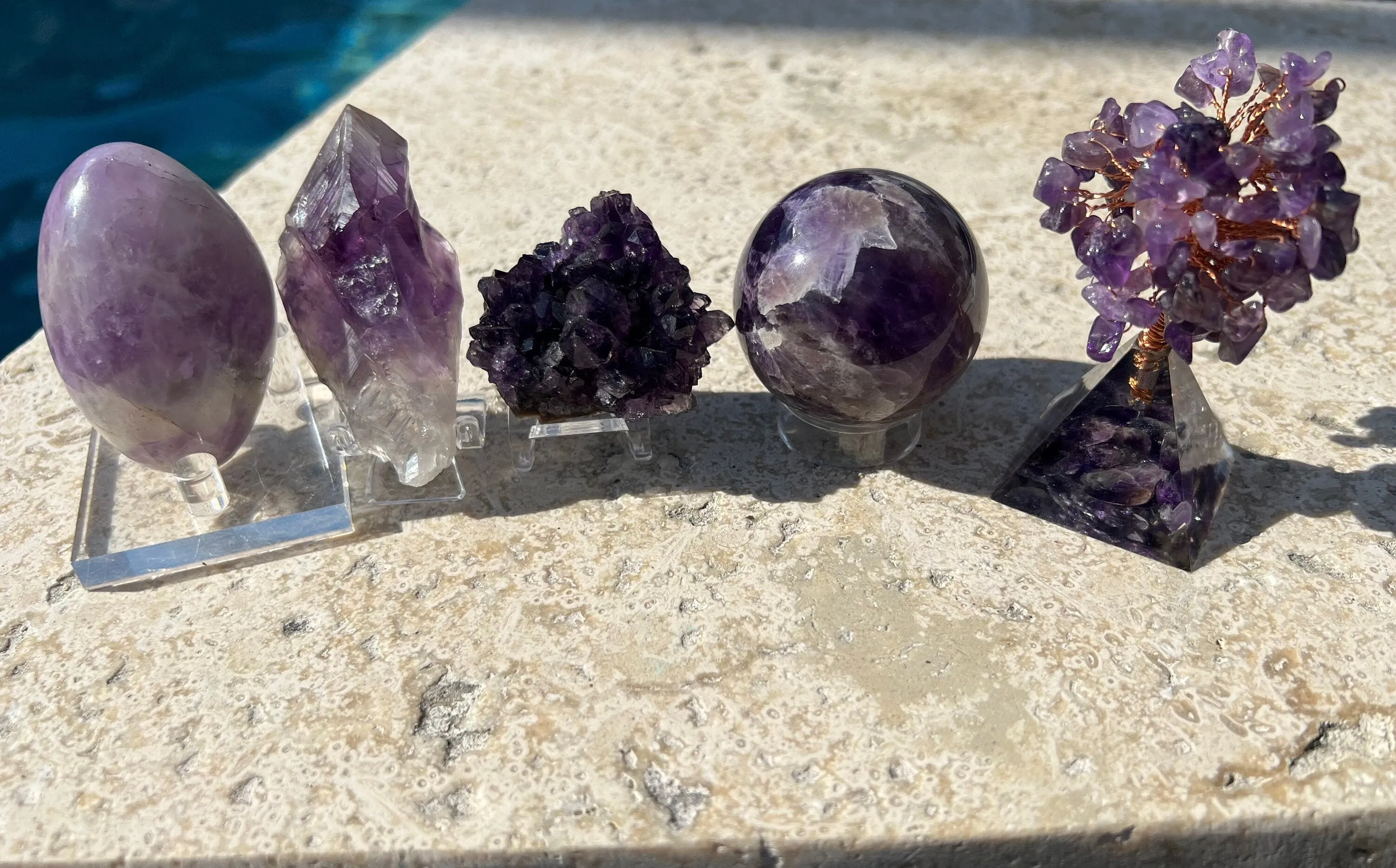 5piece amethyst set you will get a sphere, tree, small cluster, palm and mini wand.