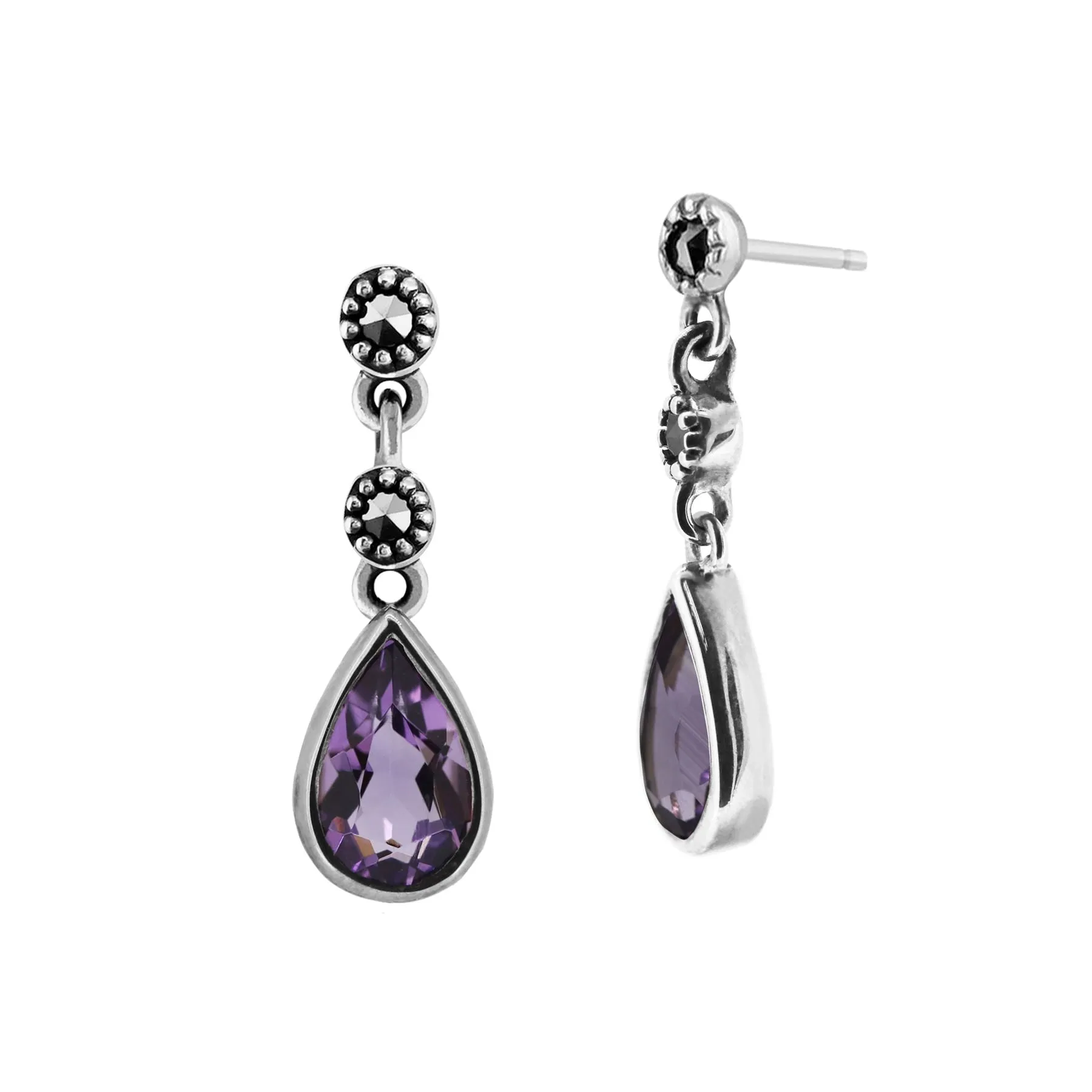 9 karat Sterlingsilber Amethyst & Markasit Fallen/ Lang Ohrringe