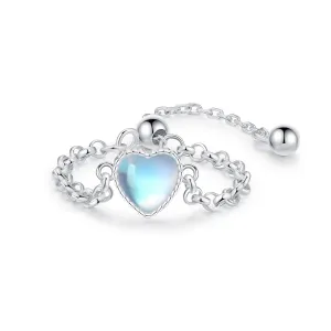 925 Sterling Silver Heart-shaped Moonstone Adjustable Ring