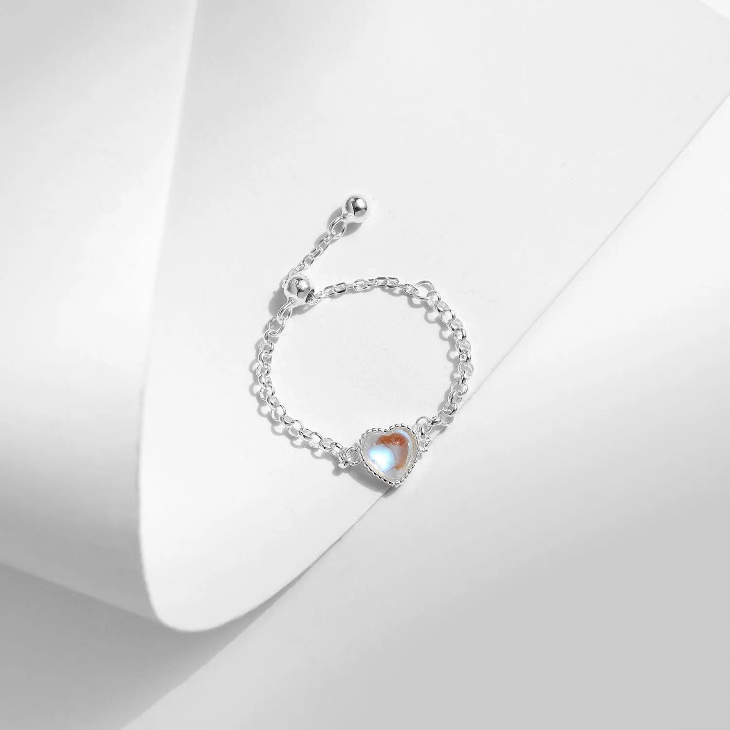 925 Sterling Silver Heart-shaped Moonstone Adjustable Ring