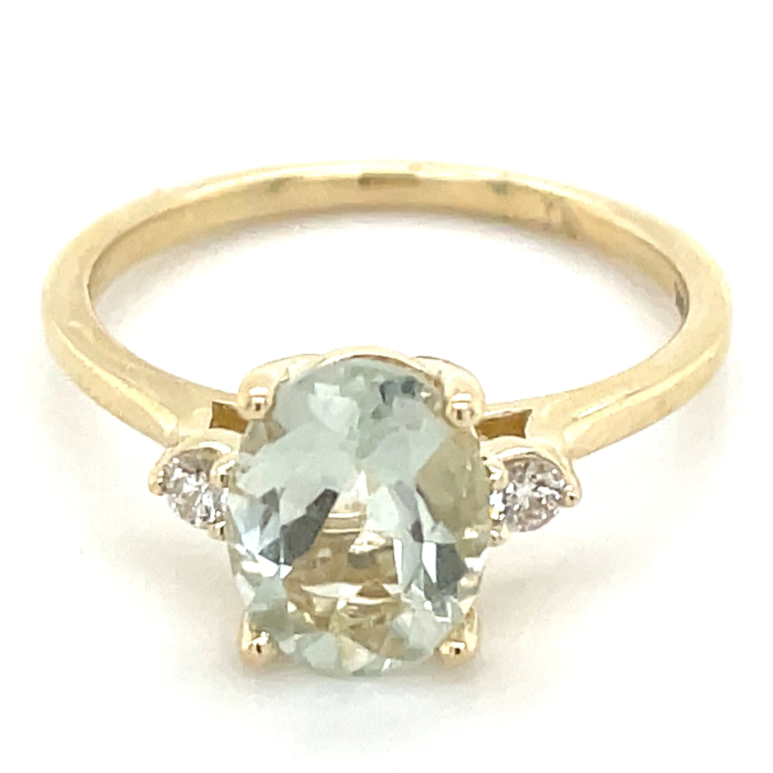 9ct Yellow Gold 2ct Green Amethyst And 0.08ct Diamond Ring