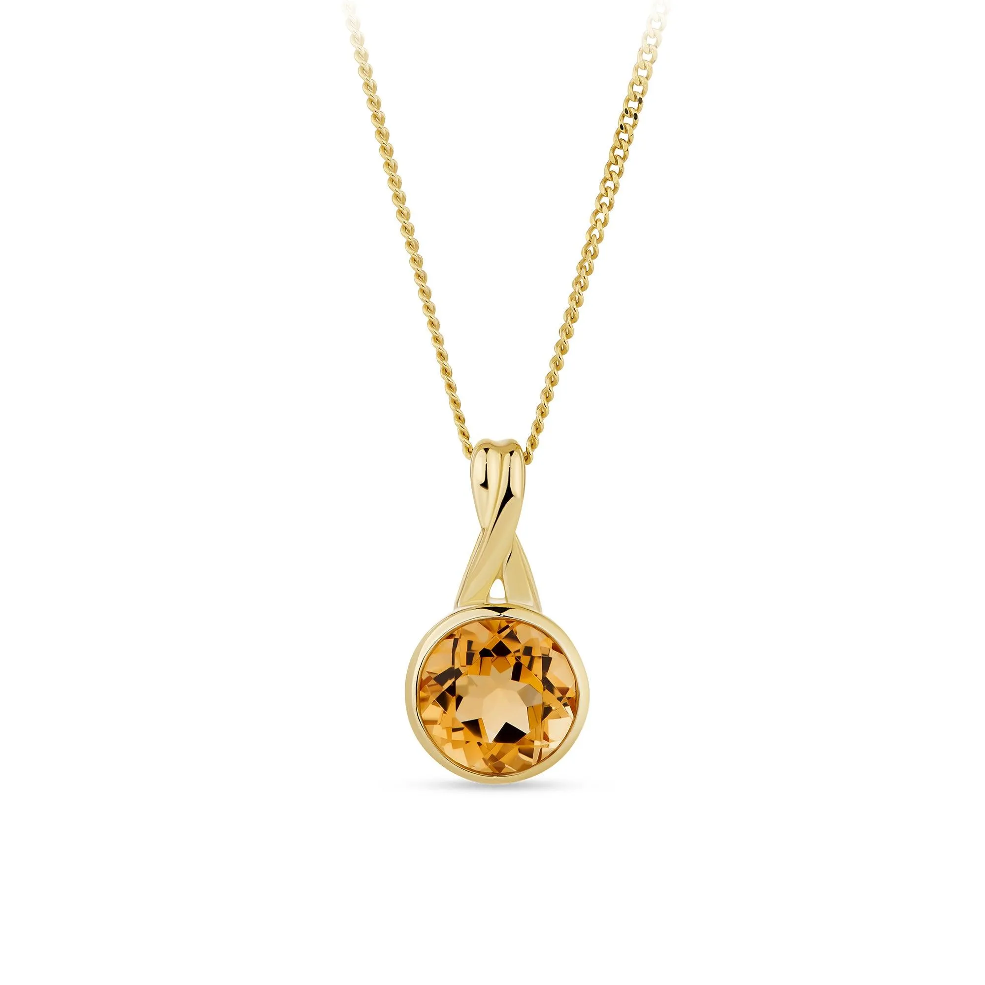 9ct Yellow Gold Citrine Twist Pattern Pendant Necklace