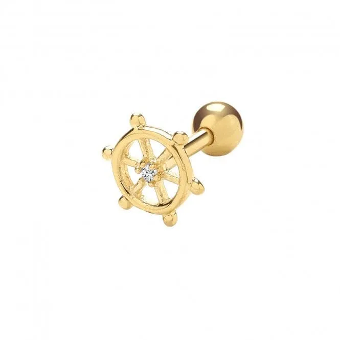 9ct Yellow Gold Ships Wheel With Zirconia Cartilage 6mm Post Stud ES999