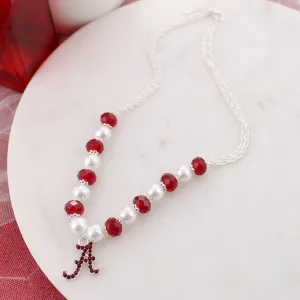 Alabama Pearl & Crystal Bead 18 - 20" Necklace w/ Crystal Logo