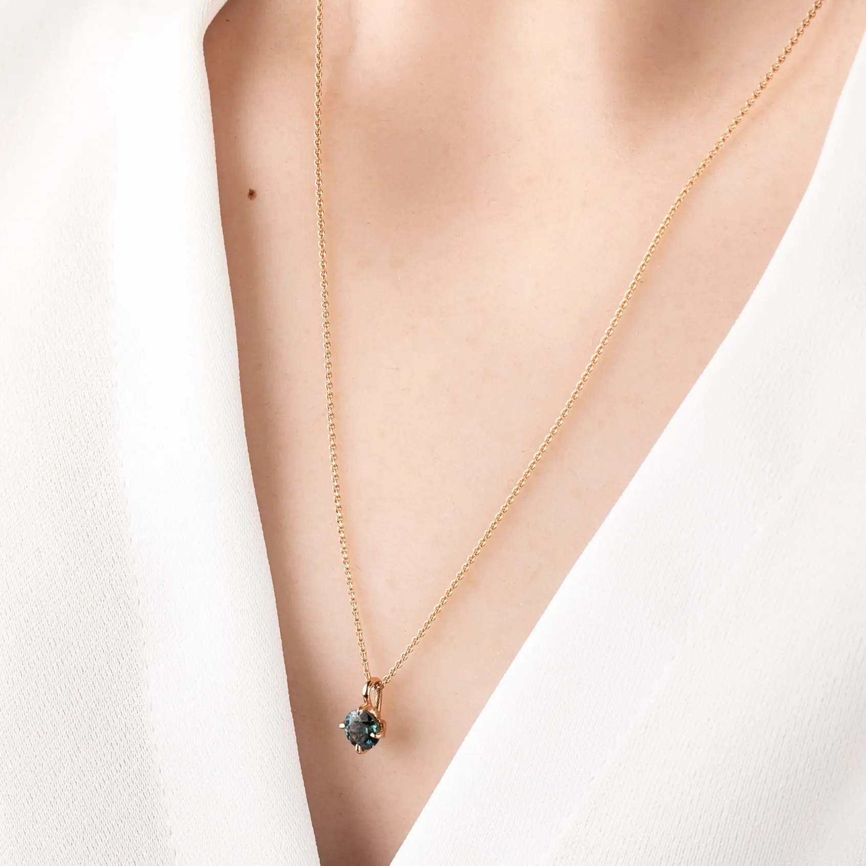 Alice Necklace 5mm Montana Sapphire, 14k Rose Gold (One of a kind)