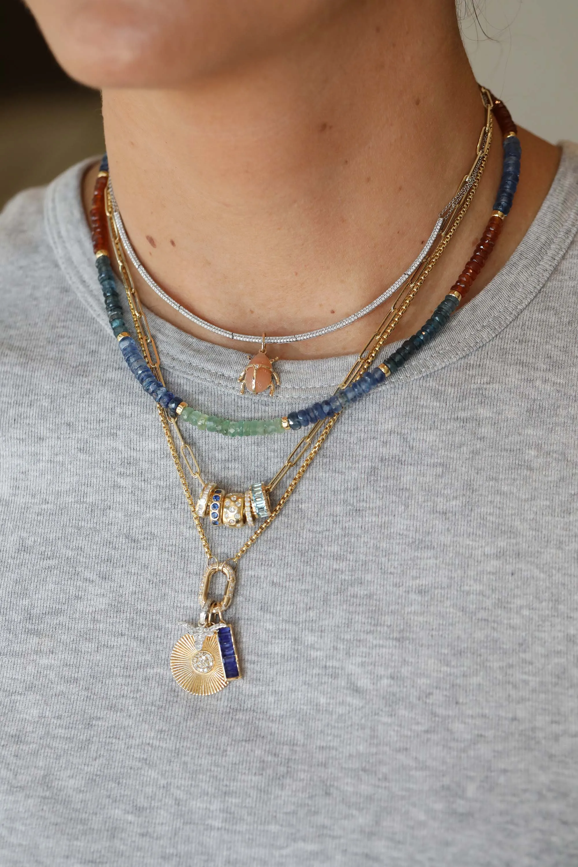 Amber Teal Kyanite Rondelle Necklace