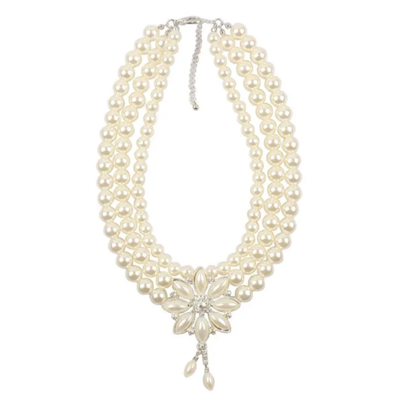 American multi-layered pearl flower necklace and earrings set women's fashion accessories