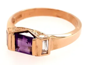 Amethyst & Cubic Zirconia 9ct Yellow Gold Ring