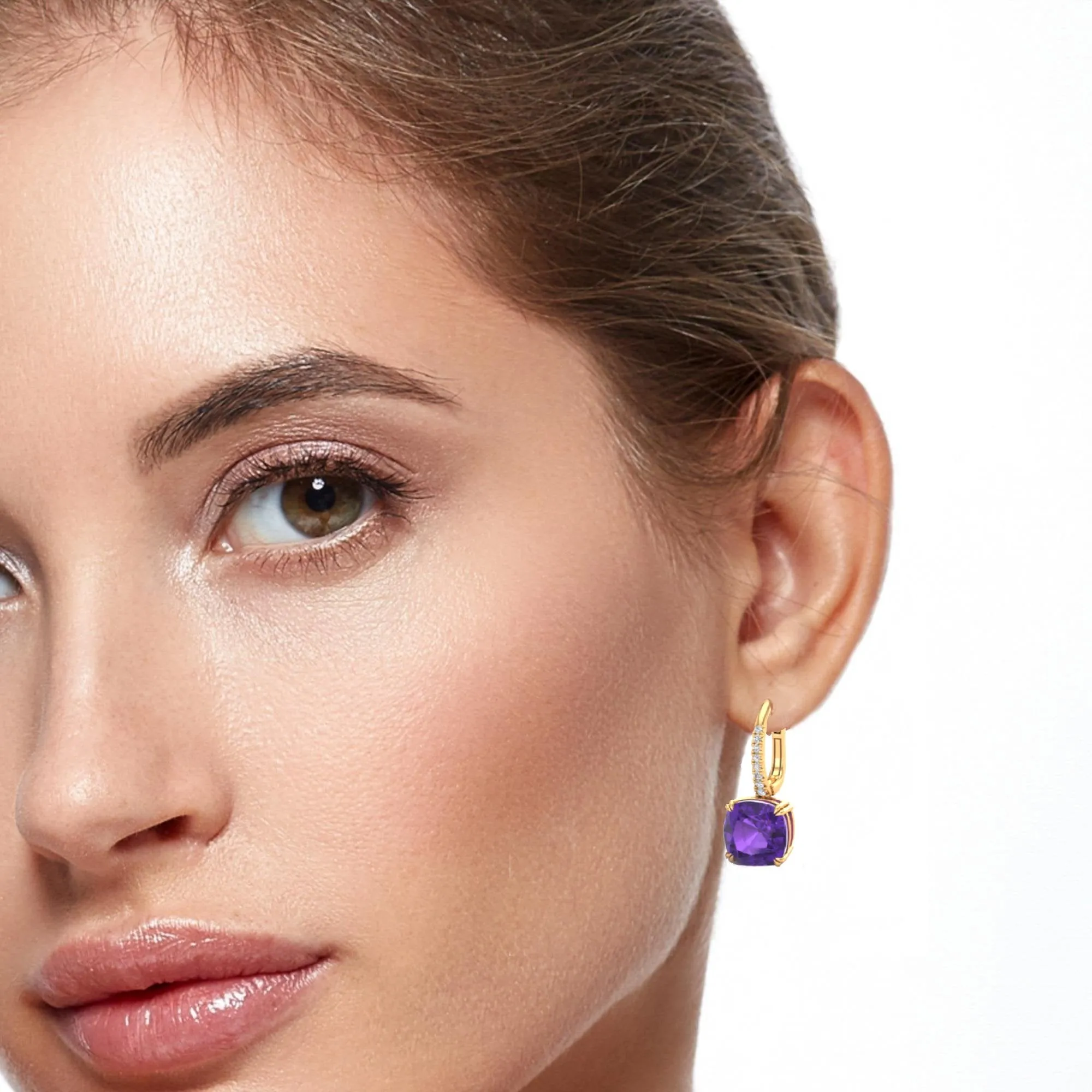 Amethyst and Diamond Drop Earrings in 18k