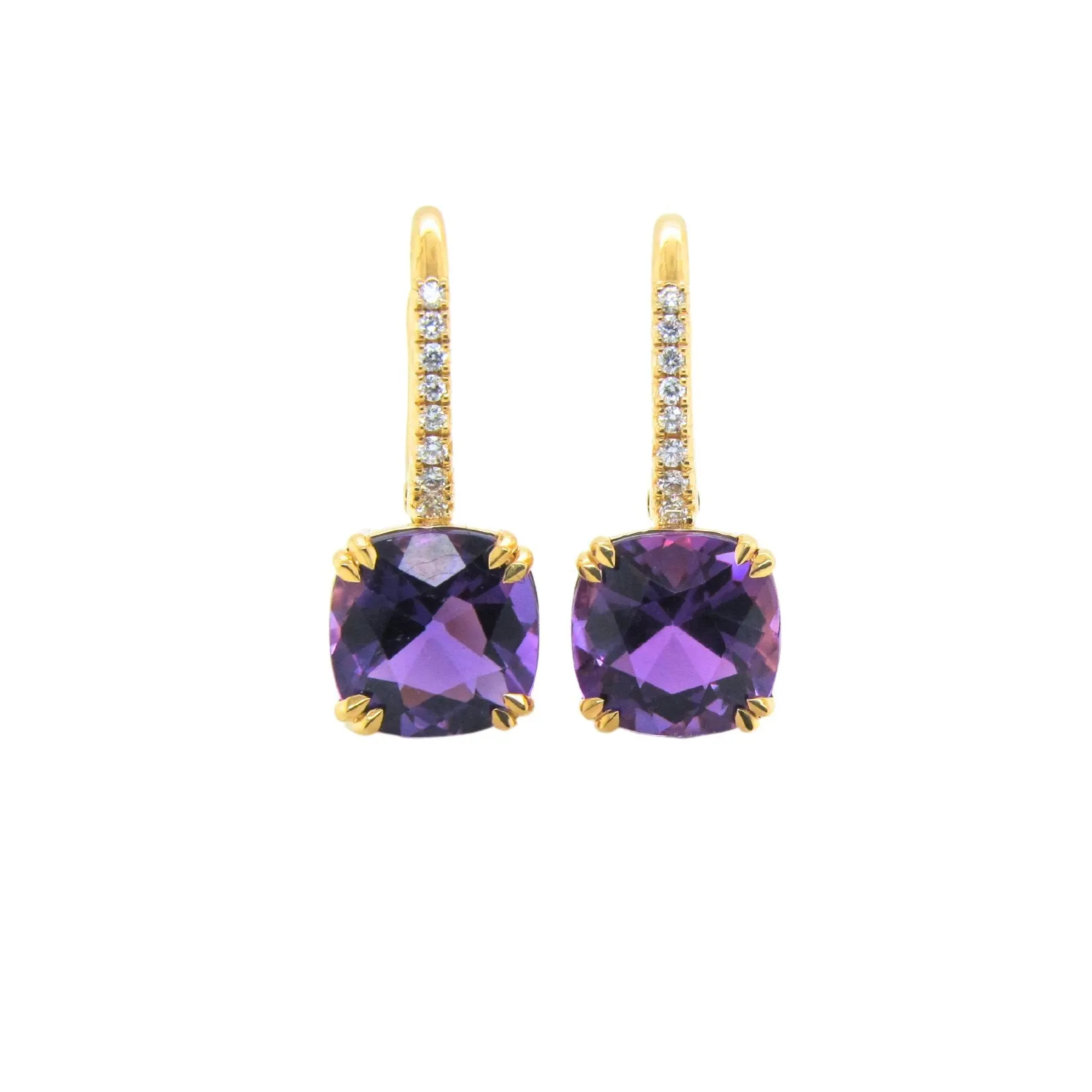 Amethyst and Diamond Drop Earrings in 18k