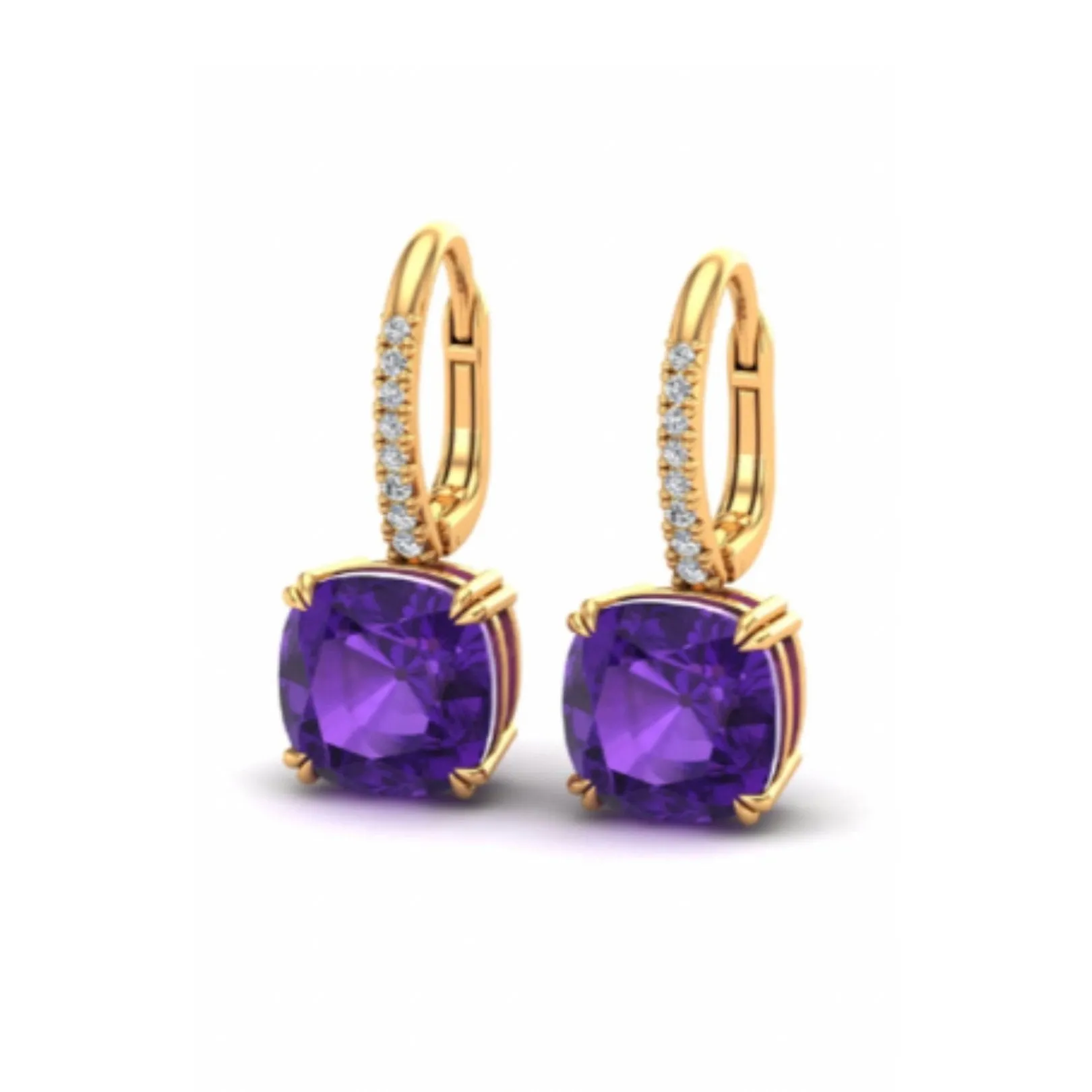 Amethyst and Diamond Drop Earrings in 18k