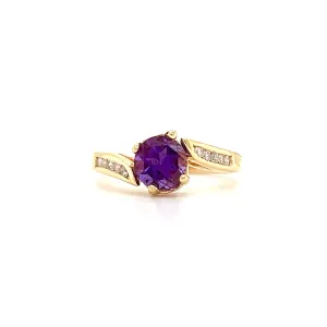 Amethyst Bypass Ring with Ten Side Diamonds in 14K Yellow Gold