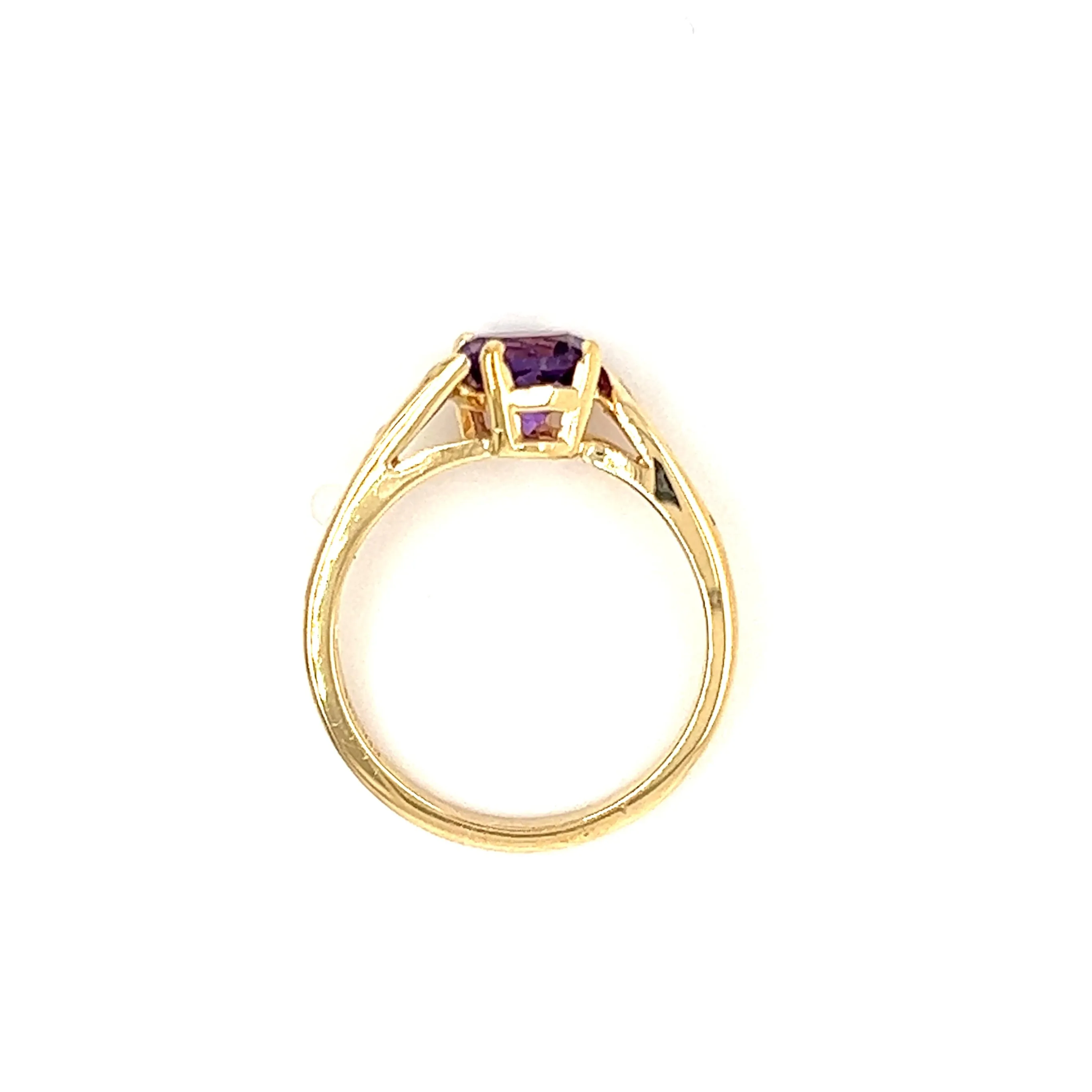 Amethyst Bypass Ring with Ten Side Diamonds in 14K Yellow Gold