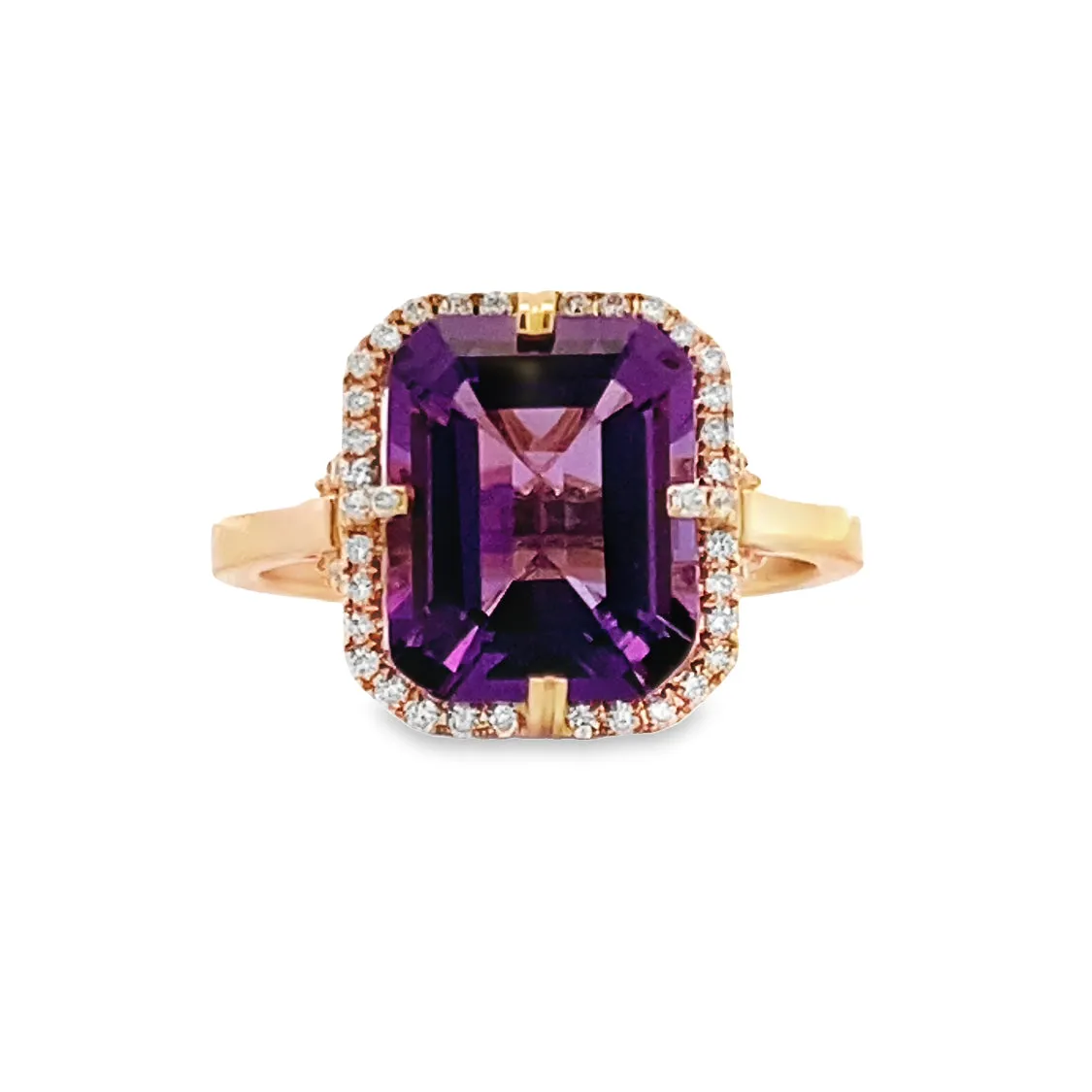 Amethyst Emerald Cut & Diamond Ring Halo 14 Karat Yellow Gold