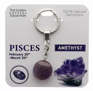 Amethyst Natural Gem Keyring - 'Pisces'