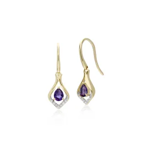 Amethyst Ohrring, 9 Karat Gelbgold Amethyst & Diamant Blatt Ohrhänger