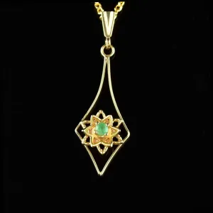 Antique Victorian 14K Gold Emerald Lavalier Pendant Necklace