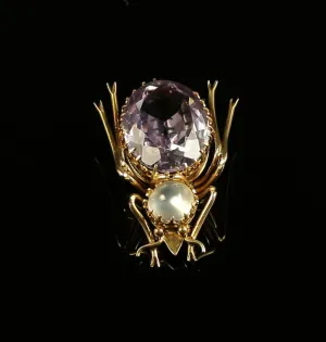 Antique Victorian Bug Brooch - Gold - Moonstone & Amethyst