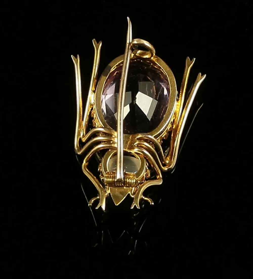 Antique Victorian Bug Brooch - Gold - Moonstone & Amethyst