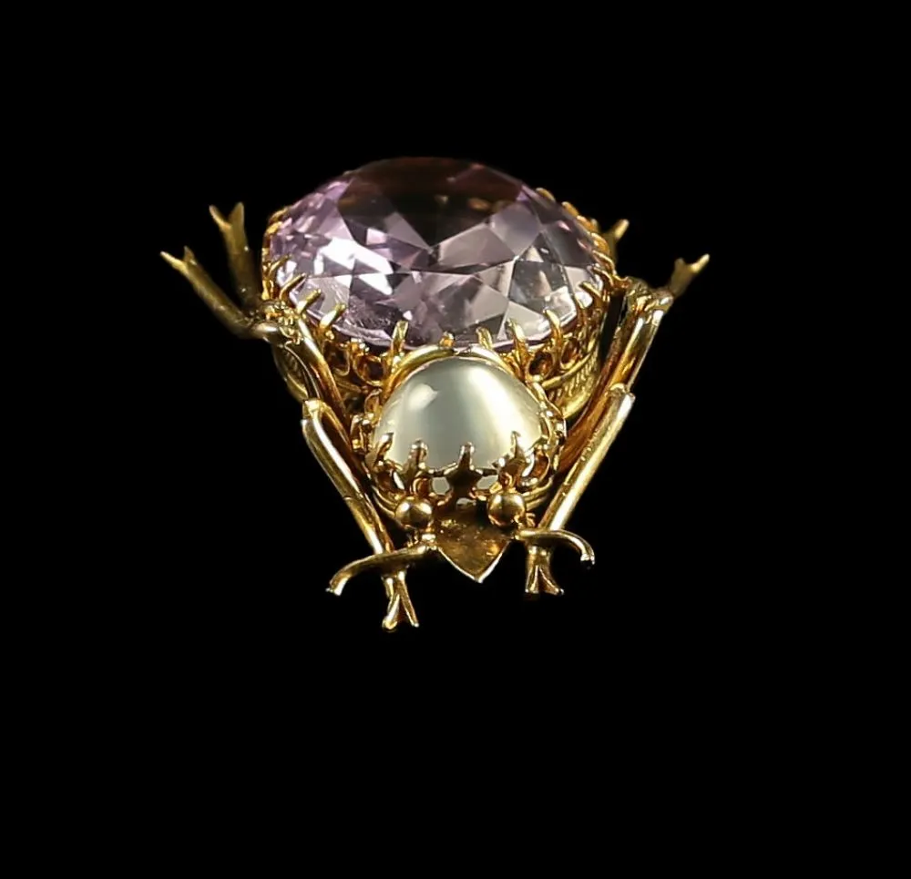 Antique Victorian Bug Brooch - Gold - Moonstone & Amethyst