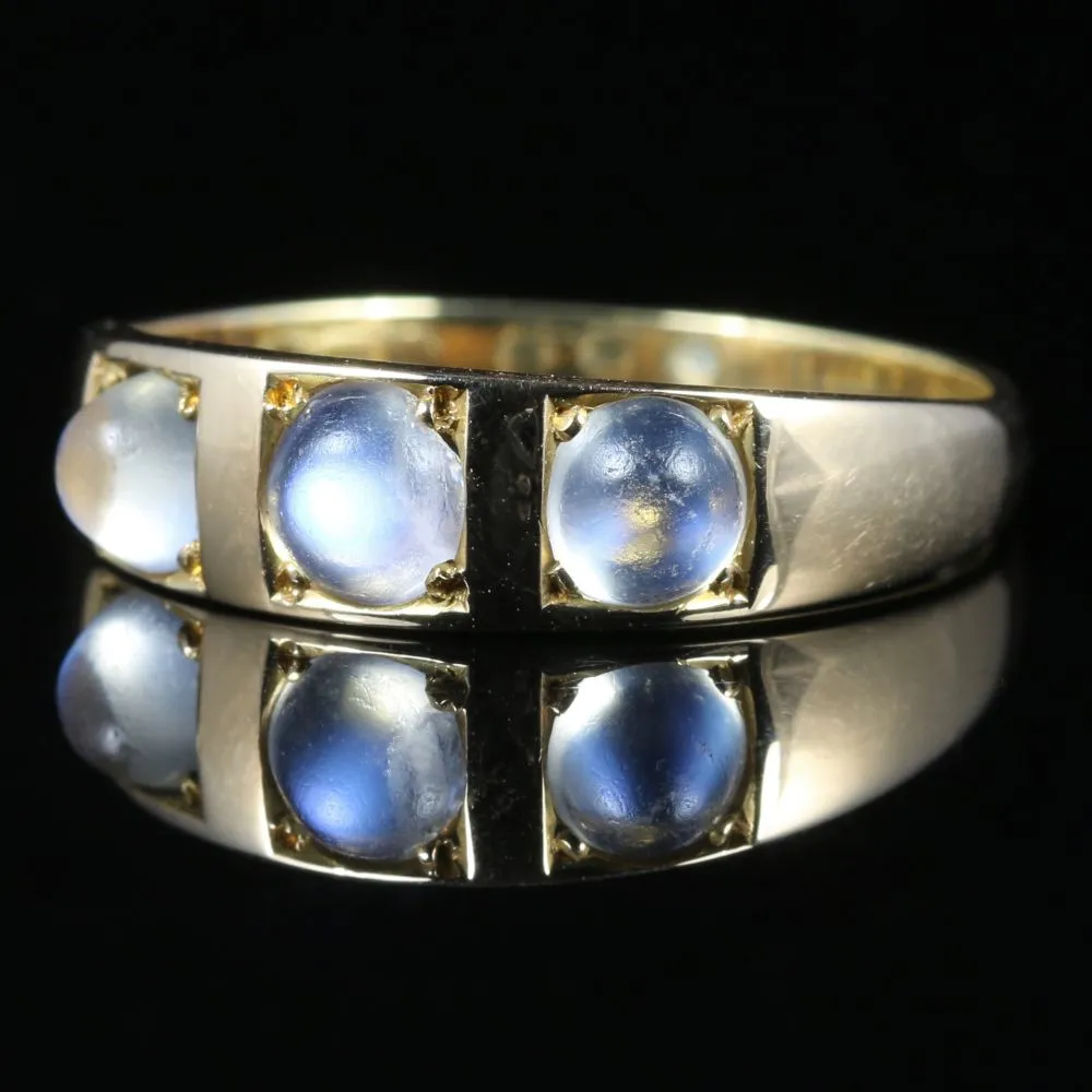 Antique Victorian Moonstone Trilogy Ring 18Ct Gold Circa 1880