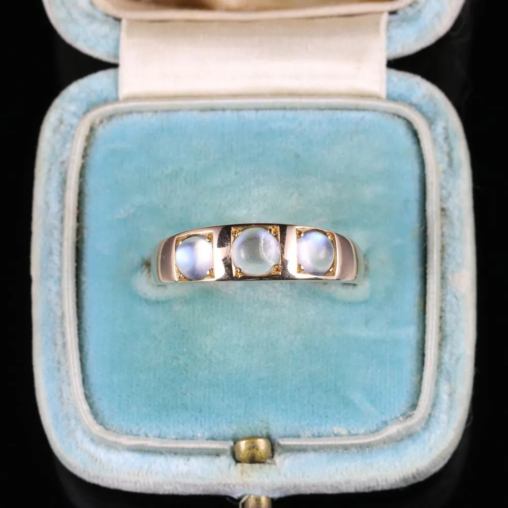 Antique Victorian Moonstone Trilogy Ring 18Ct Gold Circa 1880