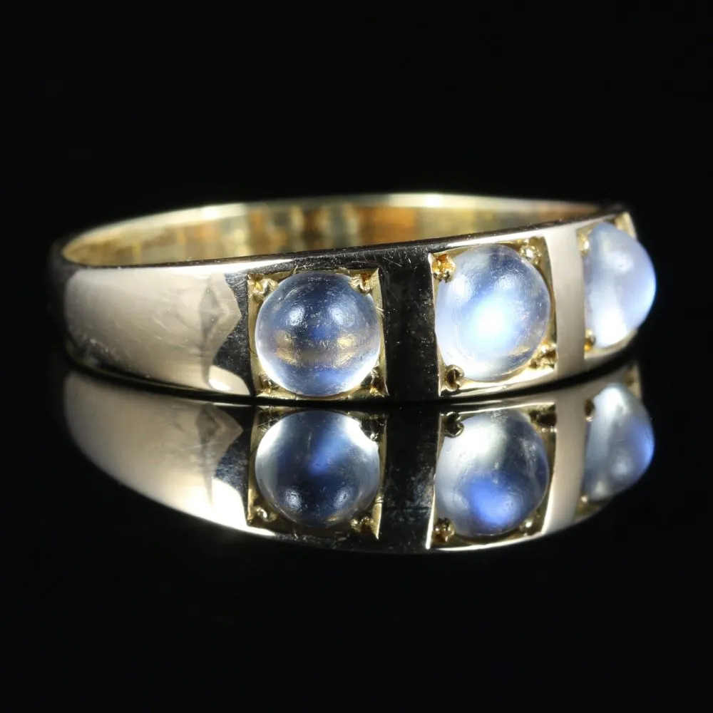 Antique Victorian Moonstone Trilogy Ring 18Ct Gold Circa 1880