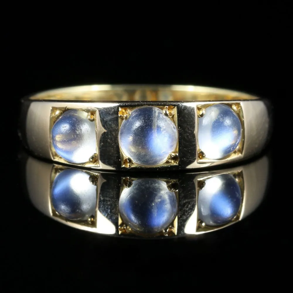 Antique Victorian Moonstone Trilogy Ring 18Ct Gold Circa 1880