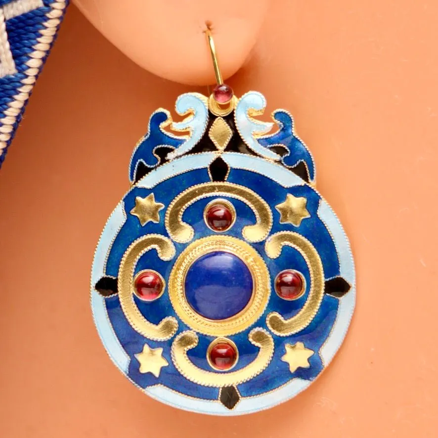 Arabesque Lapis and Garnet Earrings