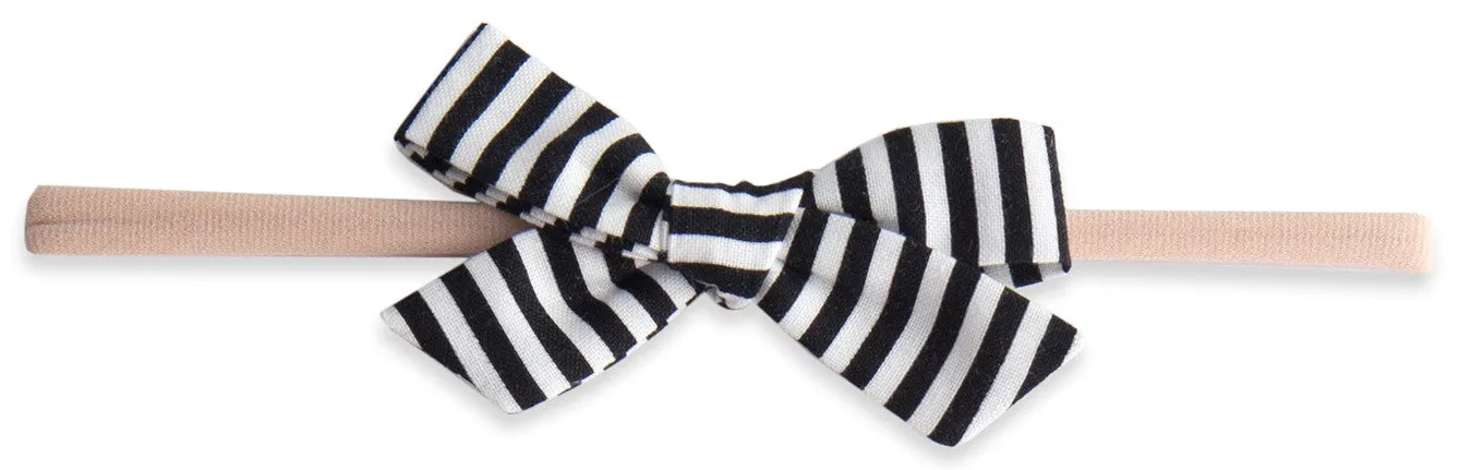 Baby Bling Black Stripe Cotton Print Skinny Bow Headband